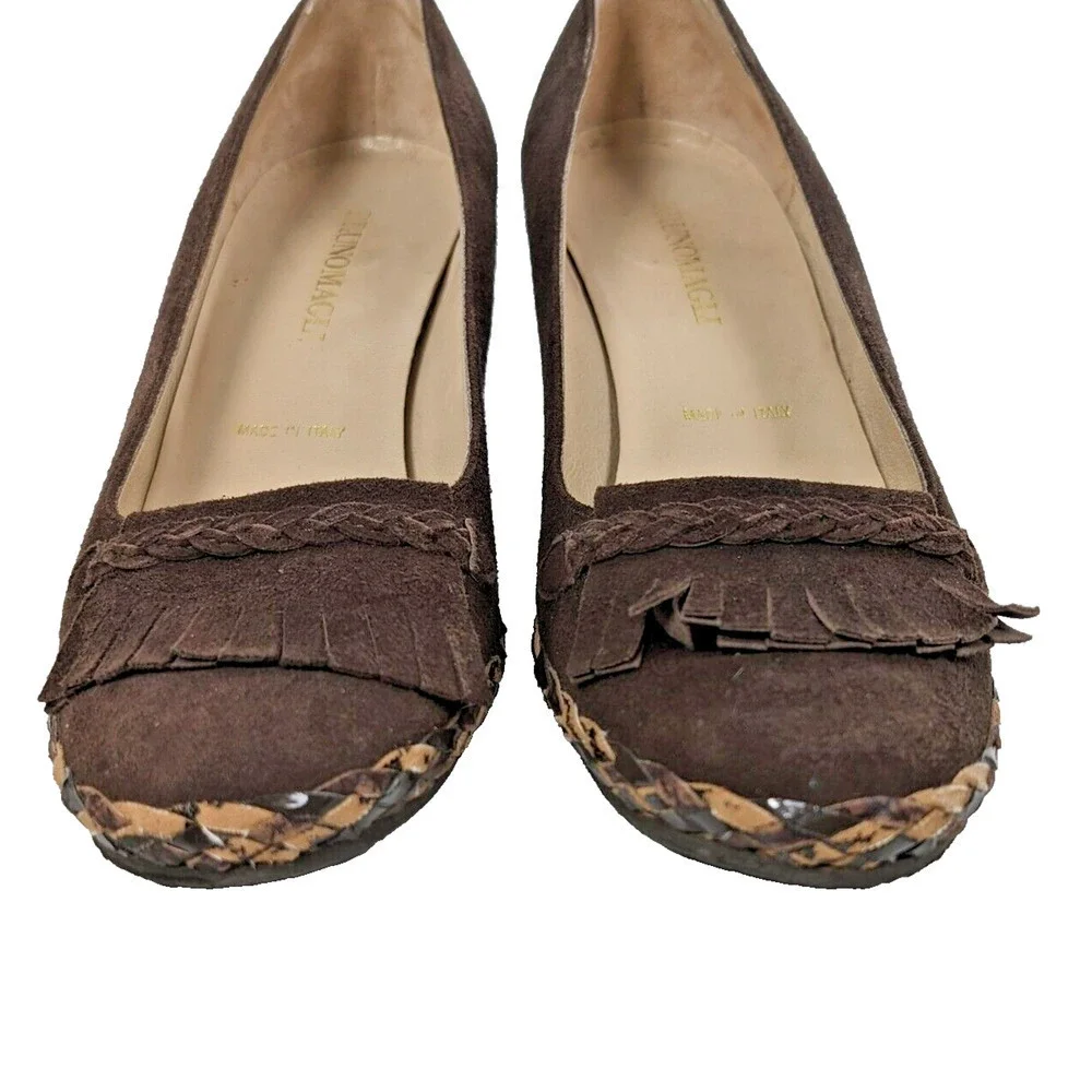 Bruno Magli Brown Suede Kiltie Wedge Heel Italy SZ 39 US 8.5 Shoe
